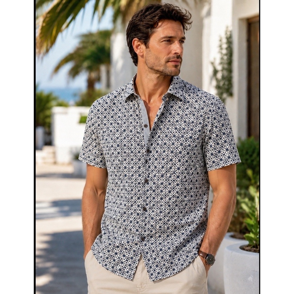 Tommy Bahama Shirt Mens XL TG Aztec Button Up Short Sleeve 100% Silk